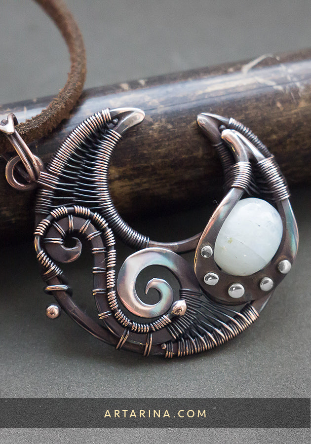 wire wrap moon necklace