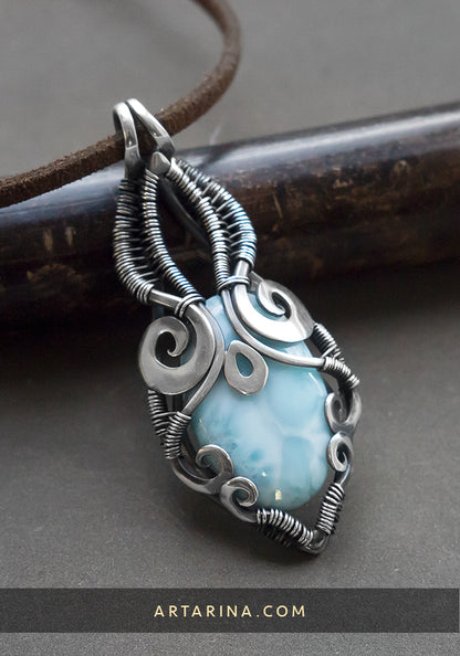 wire wrap larimar necklace