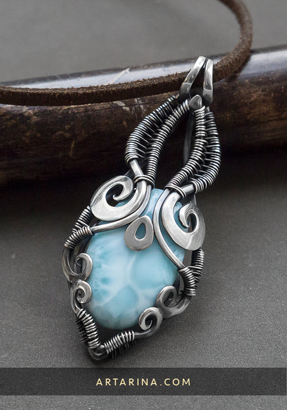 Larimar silver pendant