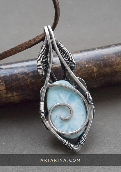 Larimar wire wrap necklace