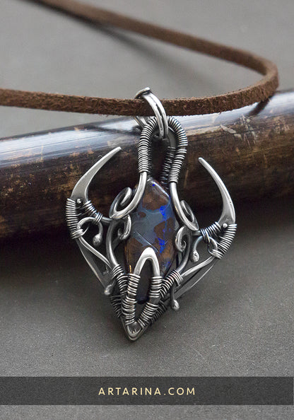 silver boulder opal pendant