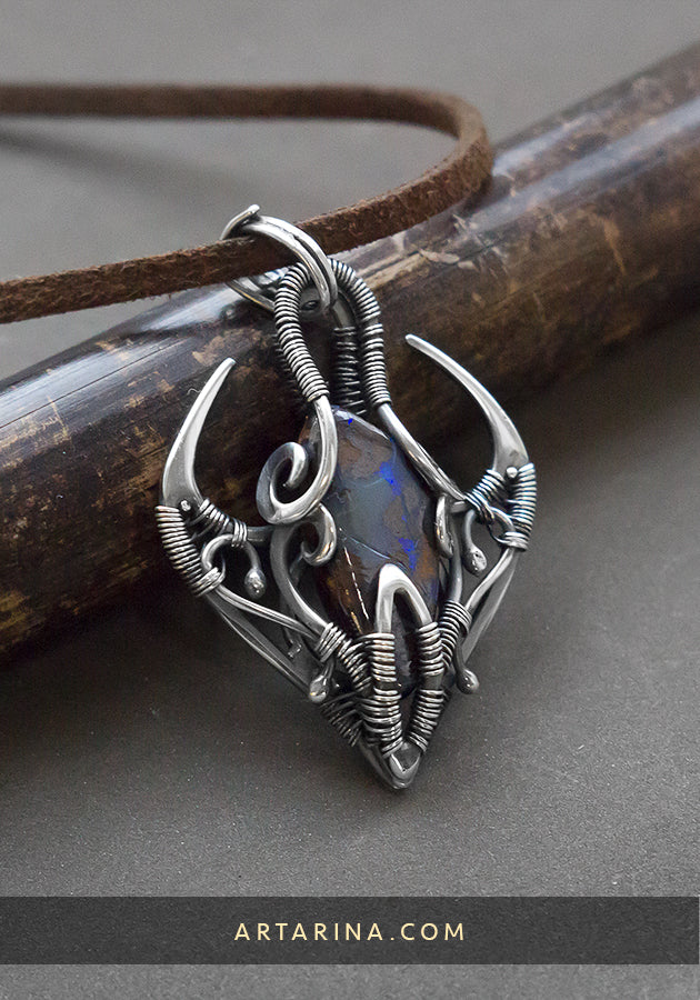wire wrapped opal necklace
