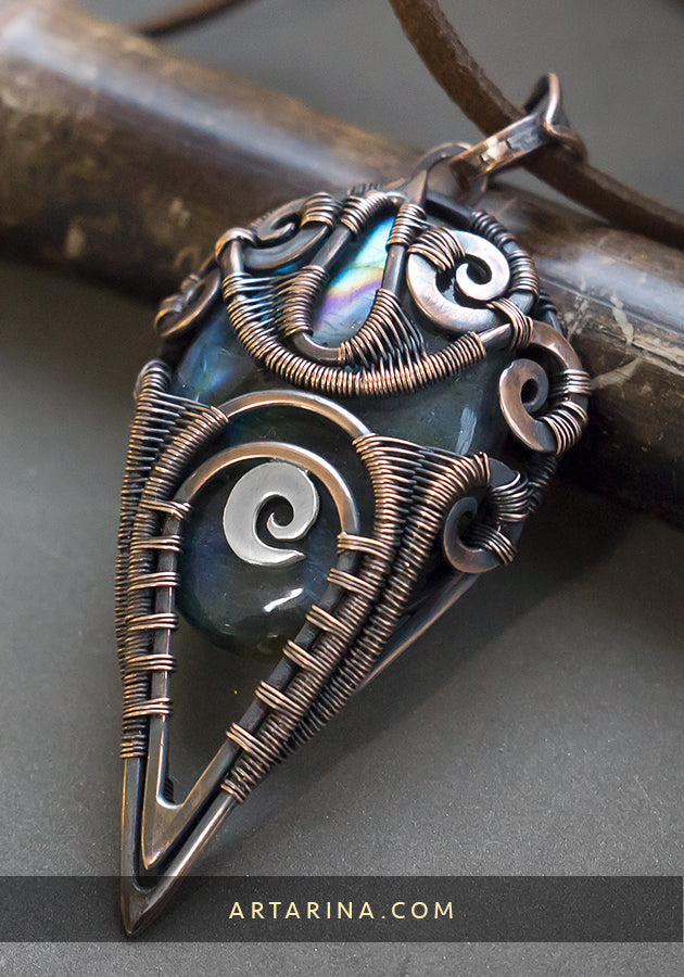 Artifact pendant. Heady wire wrap necklace