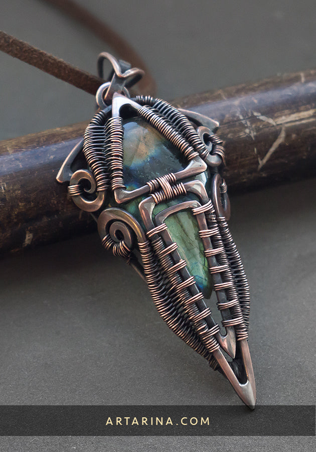 mens necklace wire wrapped pendant