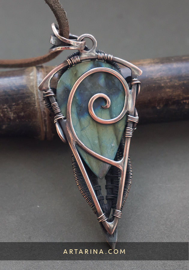 Labradorite wire wrapped jewelry pendant