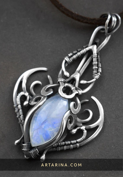 Silver wire wrapped moonstone necklace