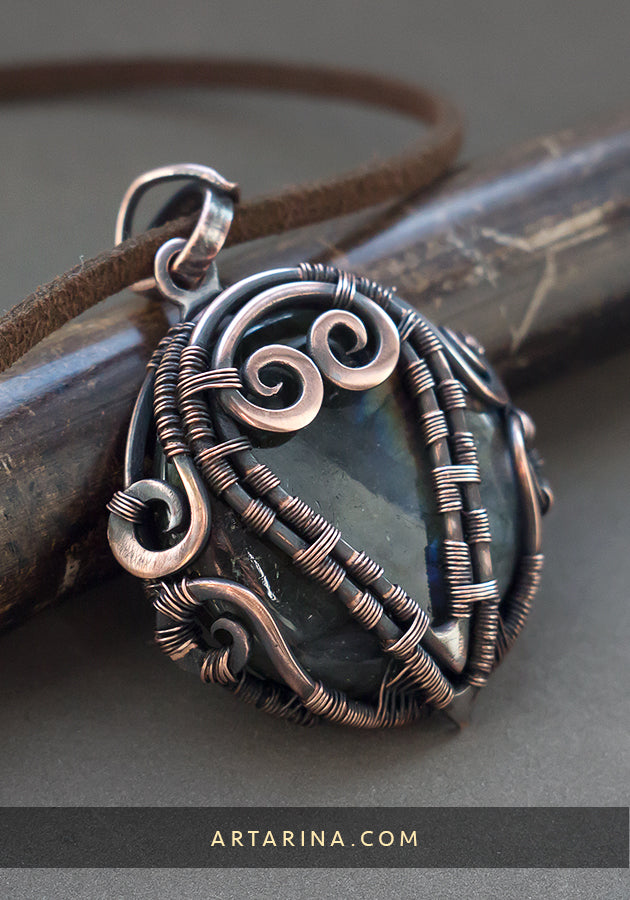 Copper wire wrapped necklace pendant
