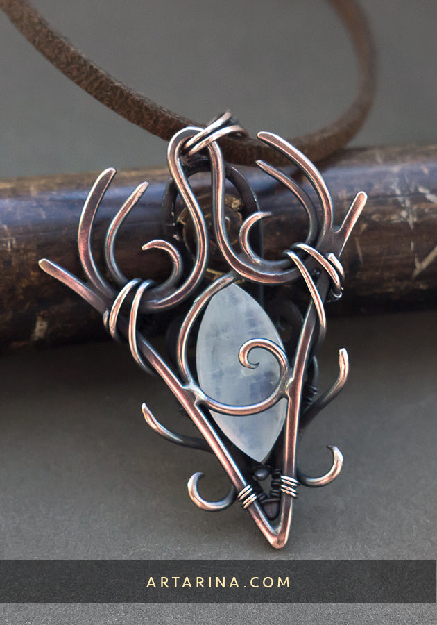 Wire wrap moonstone pendant