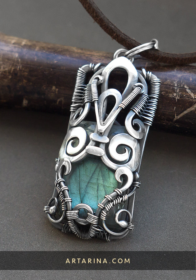 Ancient inspired inca aztec jewelry silver pendant