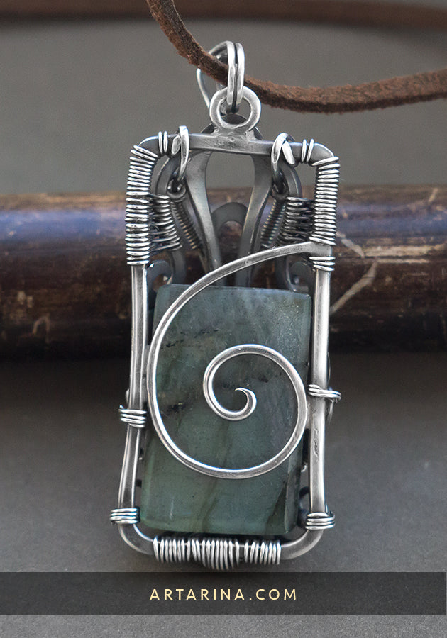 silver wire wrapped ancient style necklace