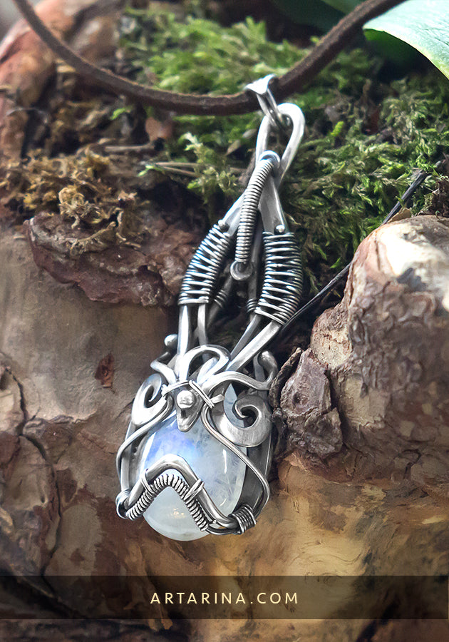 Cyberpunk jewelry silver moonstone pendant