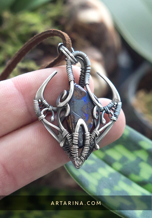 Boulder opal silver necklace