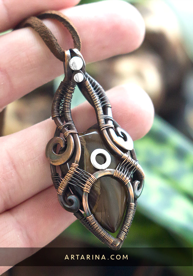 Brown jasper wire wrapped necklace