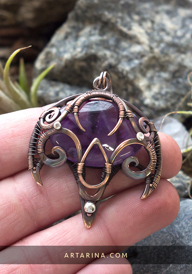 Purple amethyst handcrafted wire wrapped necklace