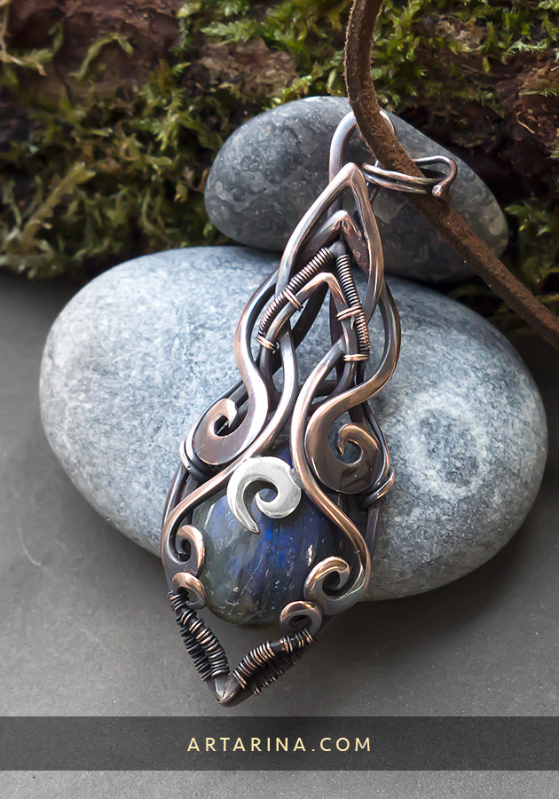 copper wire wrapped magick blue necklace 