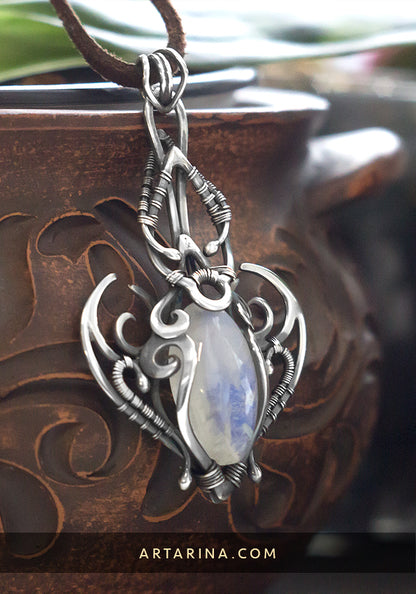 Elven fantasy moonstone silver necklace pendant