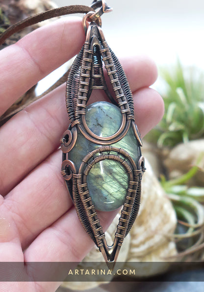 Big wire wrapped labradorite pendant