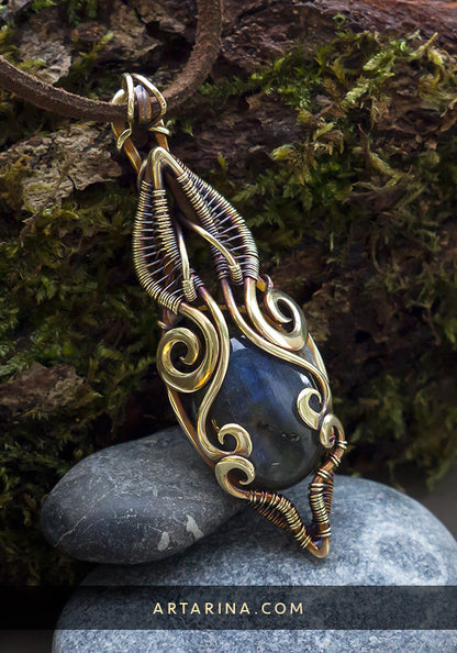 Golden color wire wrap necklace