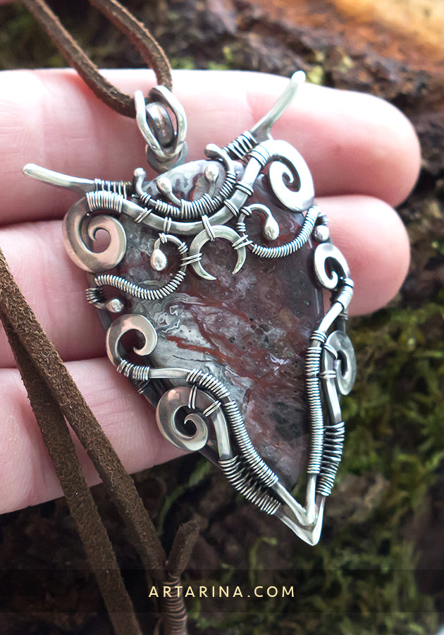 Pagan wire wrapped silver pendant