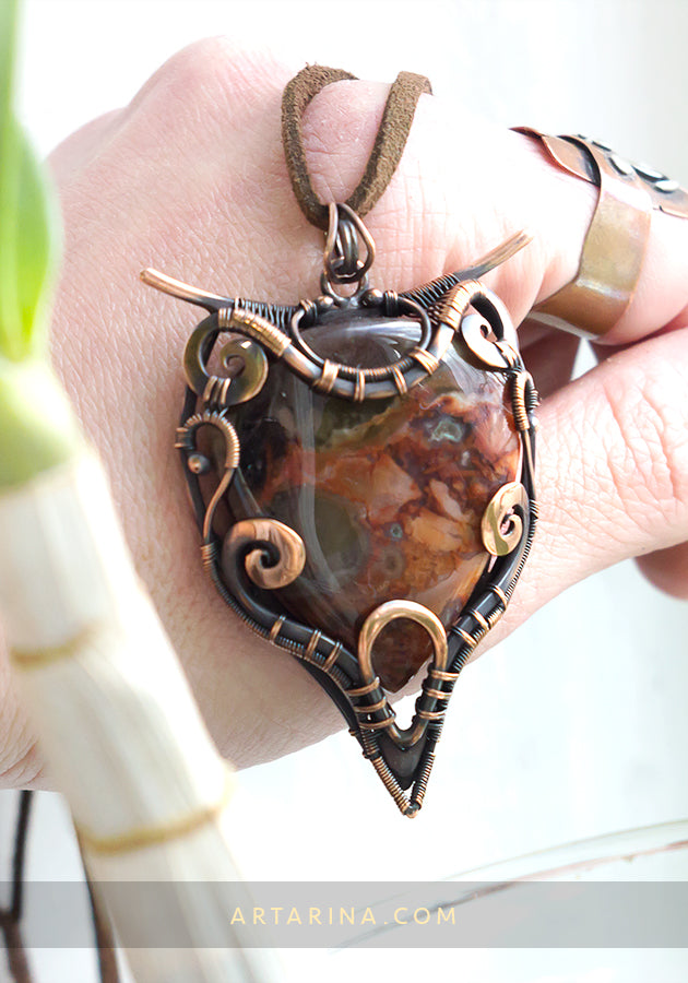 Petrified wood wire wrapped pendant
