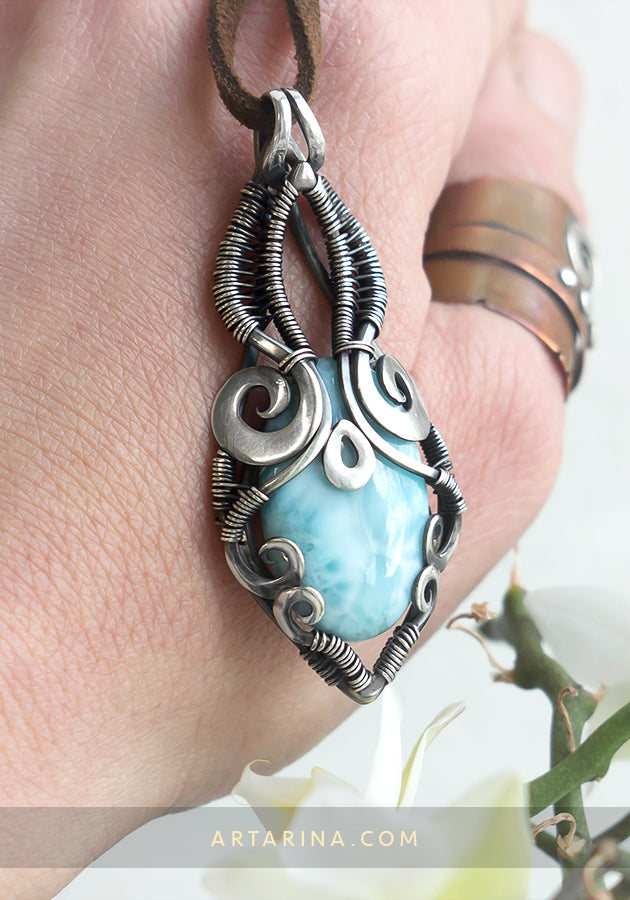 Wire wrapped larimar necklace