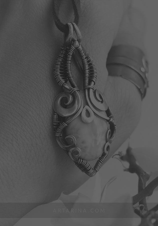 Larimar wire wrap necklace