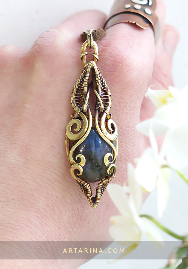 Brass wire wrapped pendant
