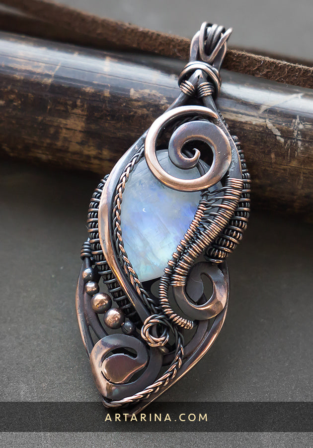 Wire wrap moonstone pendant