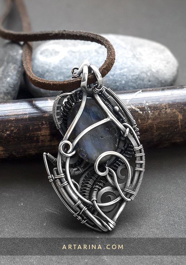 Back side silver wire wrapped pendant