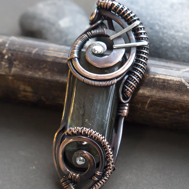 Long stone wire wrap necklace