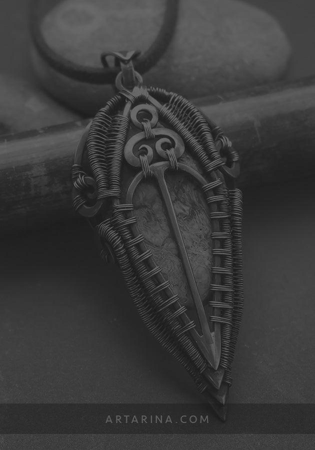 Petrified wood wirewrap pendant