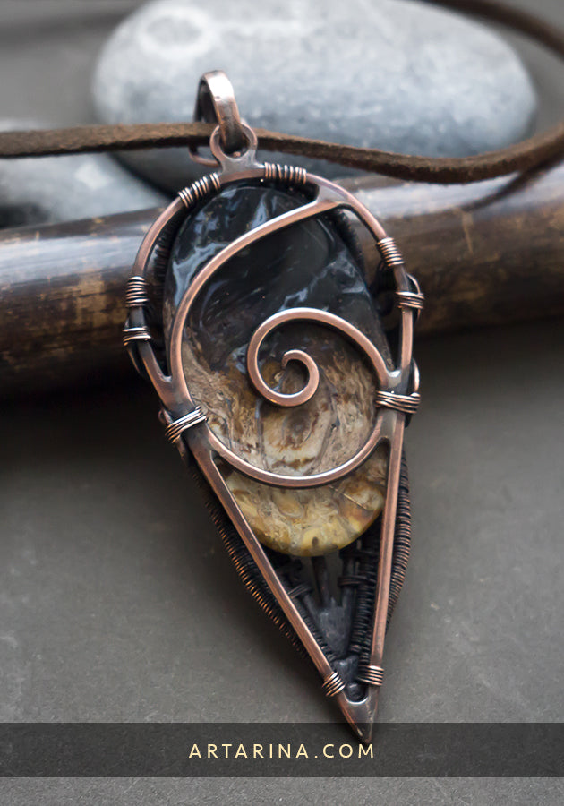 Copper wire wrapped pendant