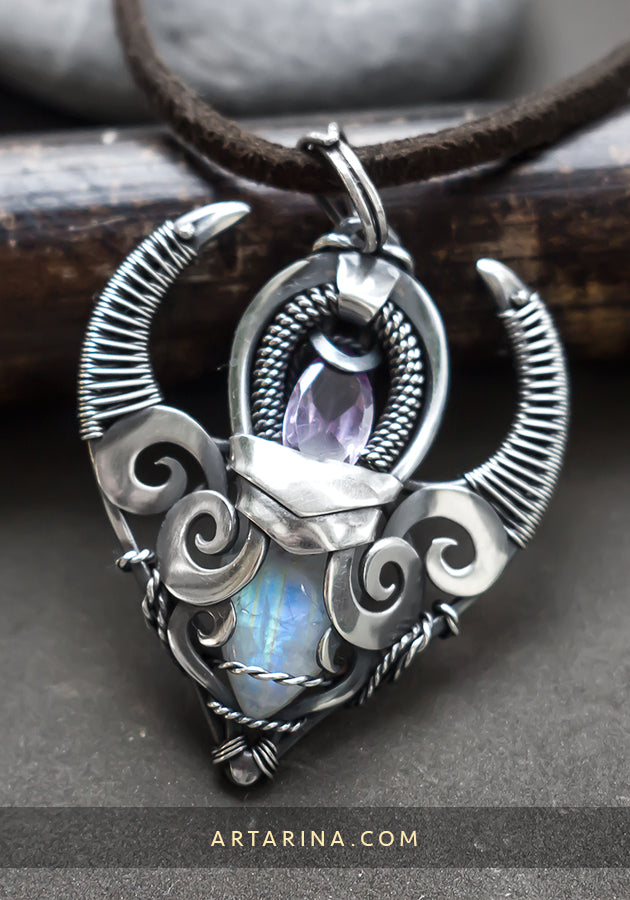 Moonstone silver wire wrapped necklace