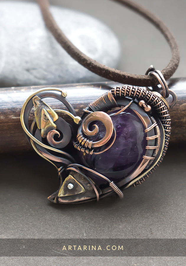 Mixed metals heart with natural stone