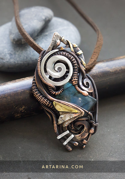 mixed metals wirewrap necklace