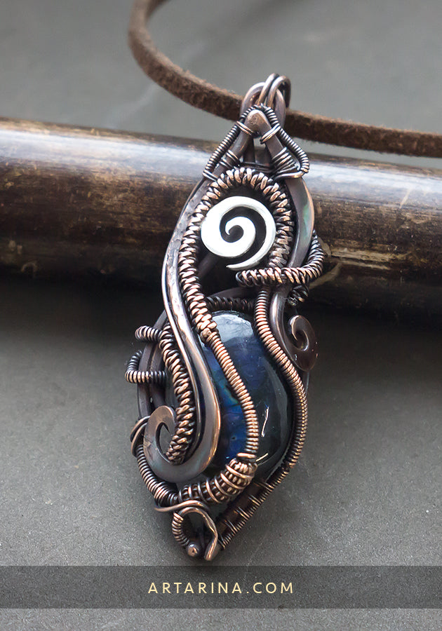 blue stone wire wrap pendent