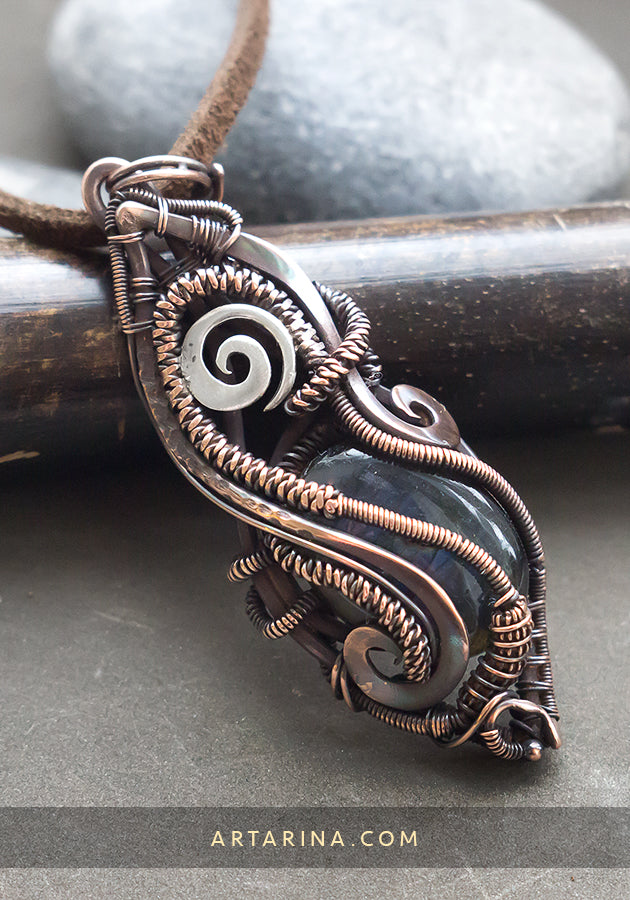 mixed metal wire wrapped pendant