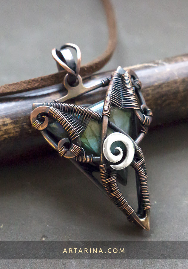 Triangle stone wire wrapped pendant