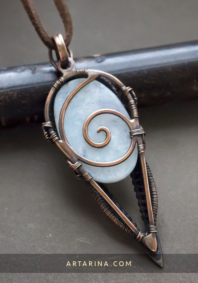 Moonstone copper and silver wire wrapped pendent