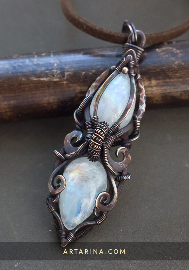 copper wire wrapped moonstone jewelry