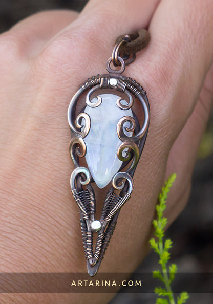 Moonstone copper wire wrap necklace