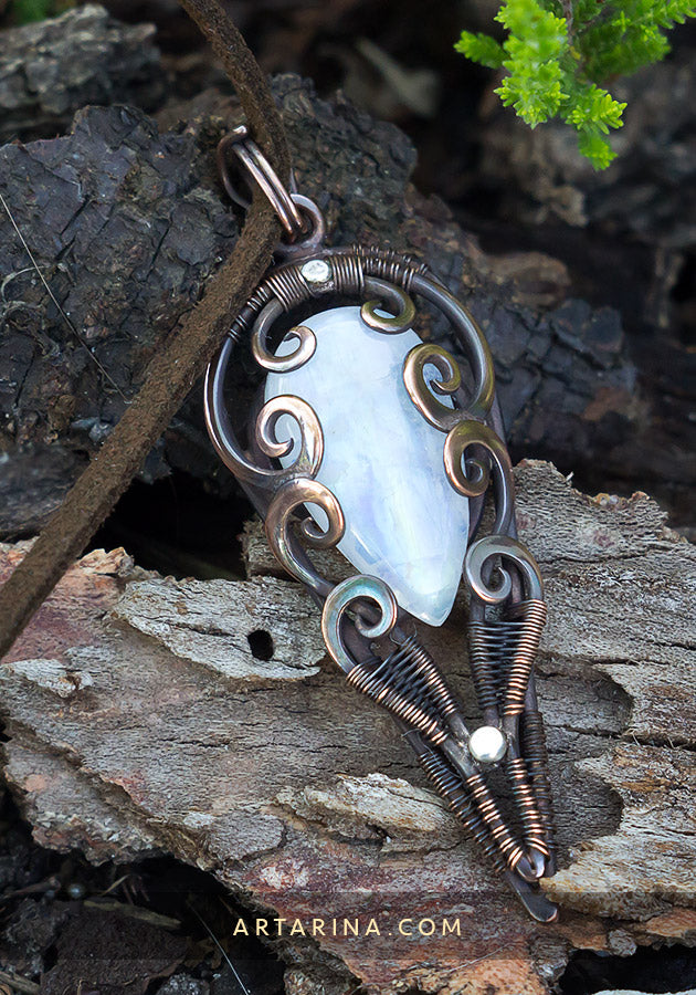 copper wire wrapped moonstone jewelry