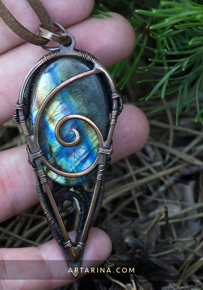 Multifire copper labradorite pendant