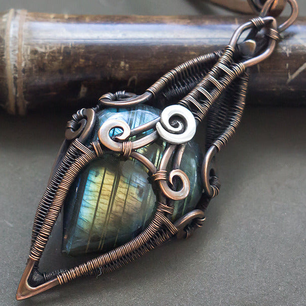 Long heady wire wrapped pendant