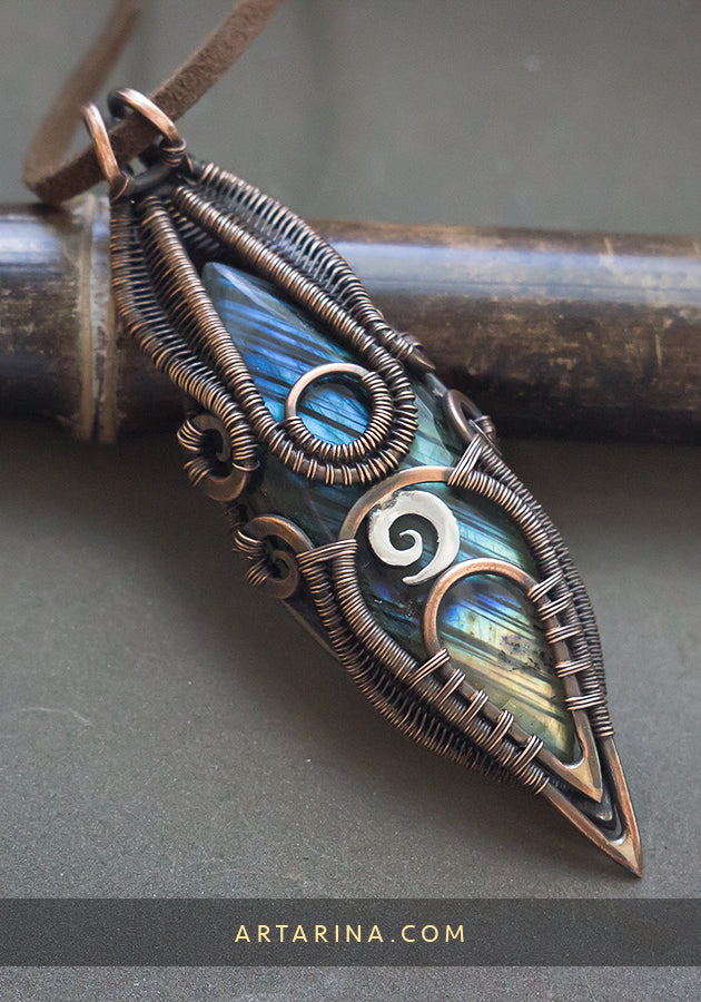 Copper wire wrap pendant necklace
