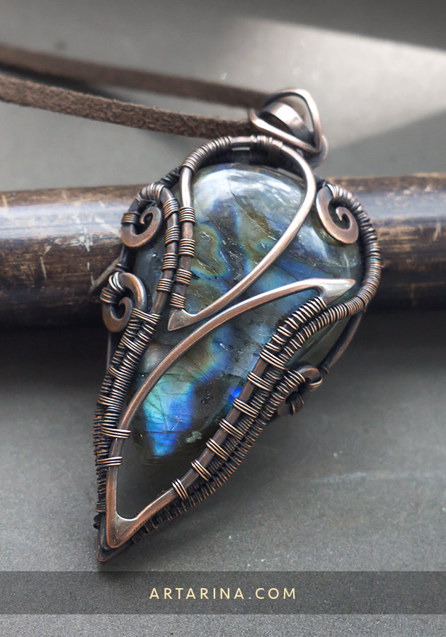 Copper wire wrapped pendant necklace