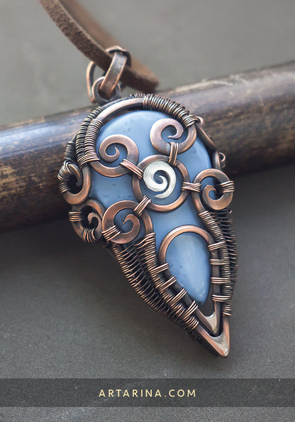 Blue opal wirewrapped pendant