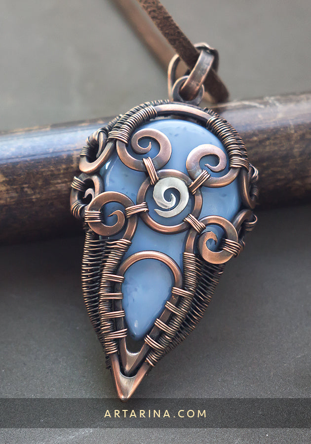 Blue opal wire wrap necklace