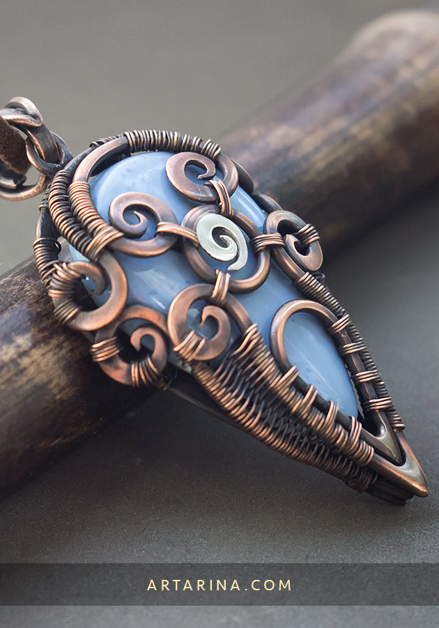 Blue opal wirewrapped pendant
