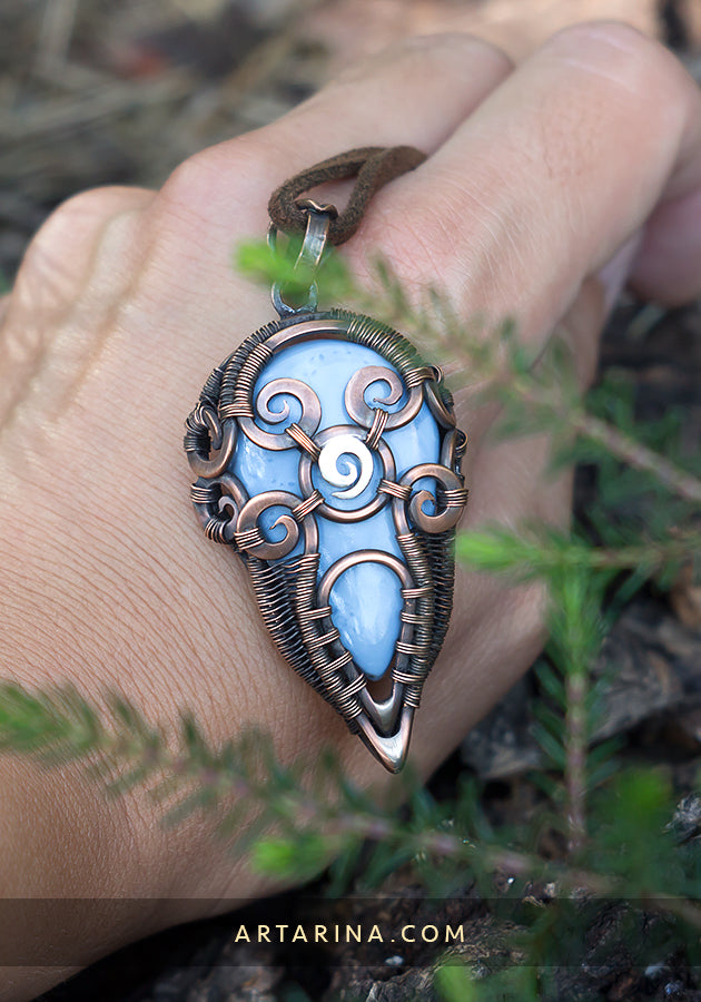 Blue opal wirewrapped pendant